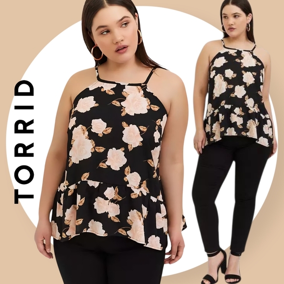 Torrid Floral Hi-Lo Georgette Halter Cami Top Size 0 Flowy Drop Waist Trendy - Picture 1 of 13